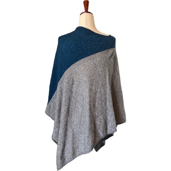 Celeste Wool & Cashmere Teal Grey Gray Poncho Cape Cover Up Sweater Reversible - Picture 4 of 8